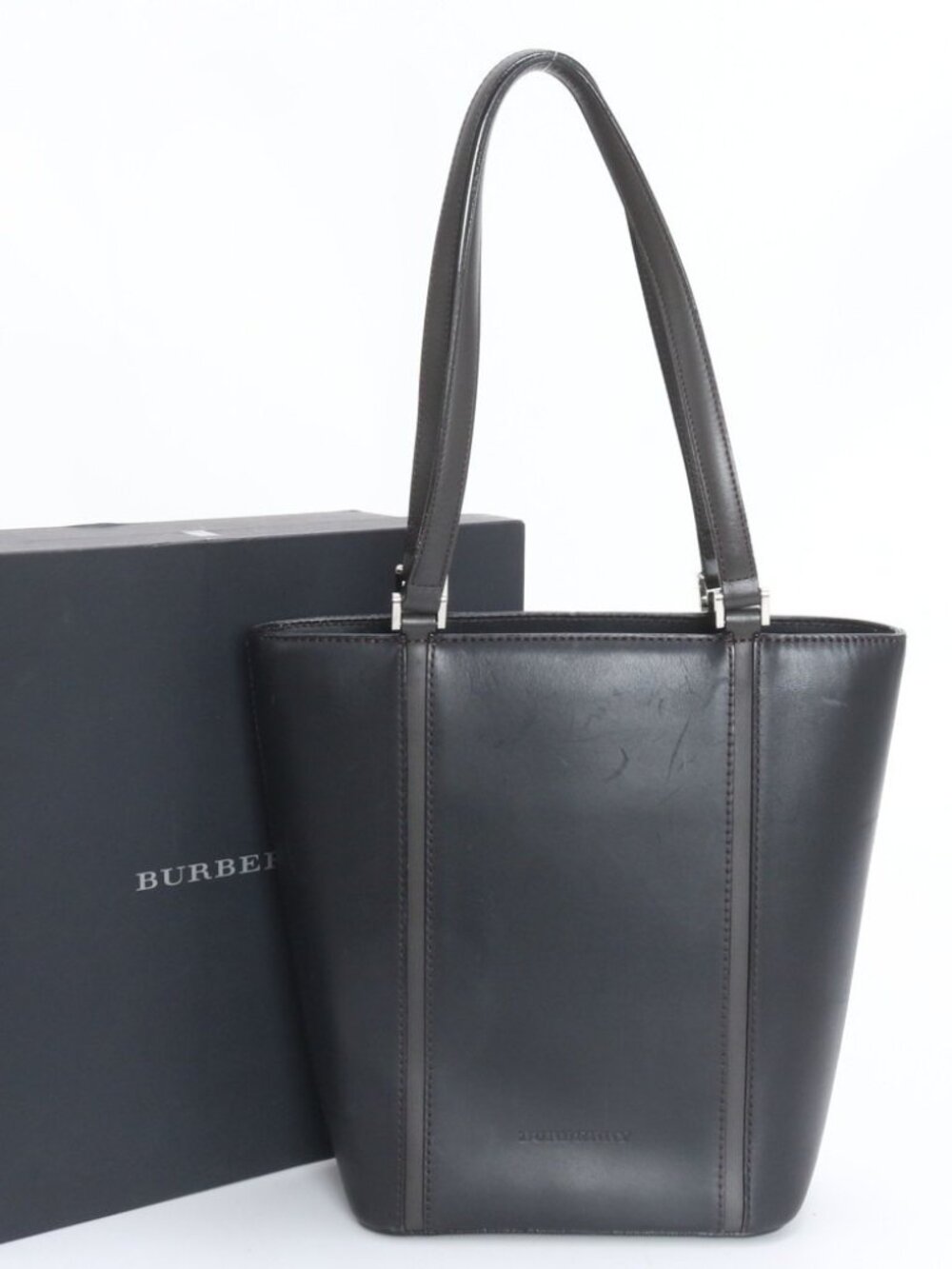 Burberry Black Leather Top-Handle Tote